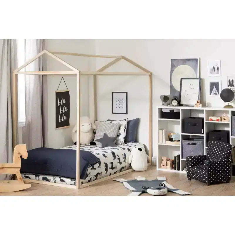 Struttura letto per bambini a forma di casetta - Legno di pioppo naturale
