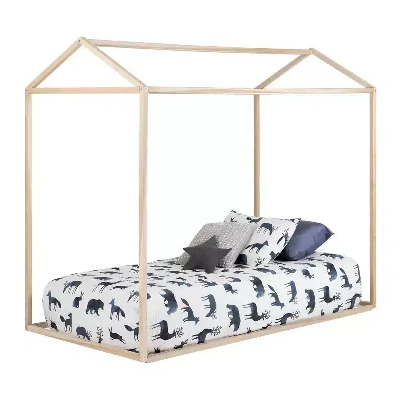 Struttura letto per bambini a forma di casetta - Legno di pioppo naturale