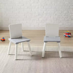 Tavolo Attività per Bambini e Set 2 Sedie con Rete Portaoggetti Nascosta, Bianco e Grigio