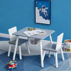 Tavolo Attività per Bambini e Set 2 Sedie con Rete Portaoggetti Nascosta, Bianco e Grigio