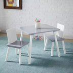 Tavolo Attività per Bambini e Set 2 Sedie con Rete Portaoggetti Nascosta, Bianco e Grigio