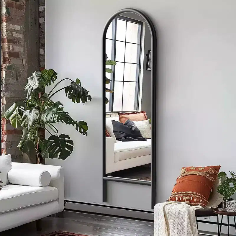 Specchio da parete con cornice in legno massello ad arco a scala, 21 in. L x 64 in. A
