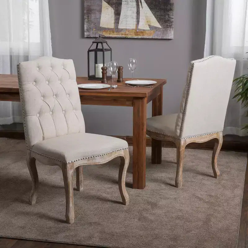 GDFStudio Cello Contemporary Upholstered Tufted Dining Chairs with Nailhead Accents (Set of 2)