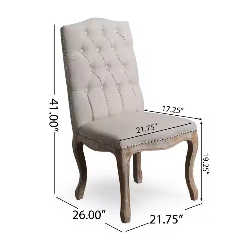 Sedie da pranzo imbottite trapuntate contemporanee con finiture borchiate (set da 2)