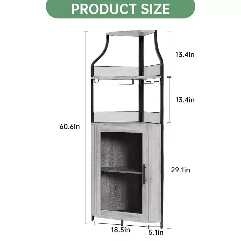 Mobile bar ad angolo con illuminazione a LED, portabottiglie, portabicchieri e anta a rete con serratura