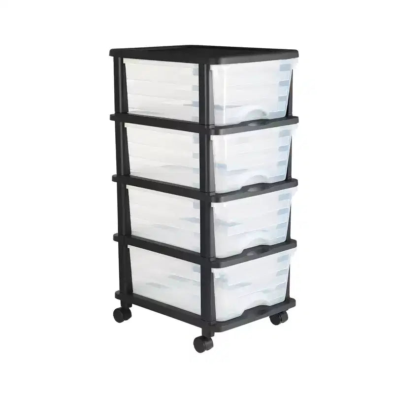 VEVOR Plastic Storage Drawers Cart, 4 Drawers Storage Organizer with Wheels, Rolling Closet Organization and Storage Dividers, Transparent&Black