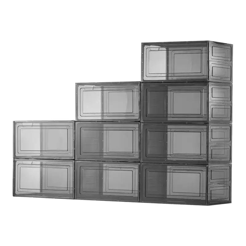 VEVOR Shoe Storage Boxes, 9 Pack Clear Stackable Shoe Boxes Storage Organizers with Magnetic Door, Fit up to US Size 13, Transparent Black