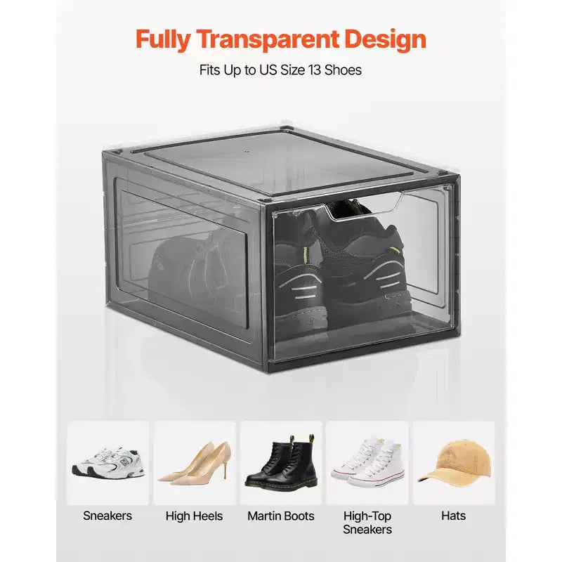 Scatole Porta Scarpe Impilabili Trasparenti, Confezione da 9 con Sportello Magnetico, Adatte fino alla Misura 47 EU