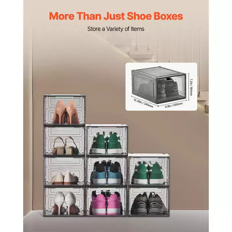 Scatole Porta Scarpe Impilabili Trasparenti, Confezione da 9 con Sportello Magnetico, Adatte fino alla Misura 47 EU