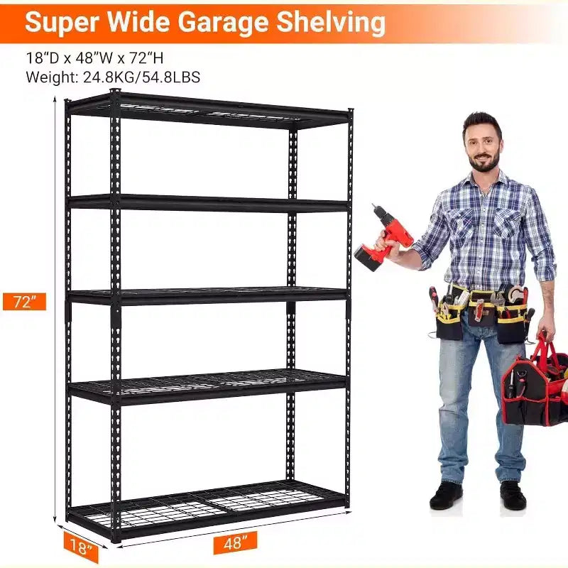 Scaffale regolabile resistente per garage, 122 L x 46 P x 183 H cm, Scaffalatura in metallo con capacità di carico di 1134 kg