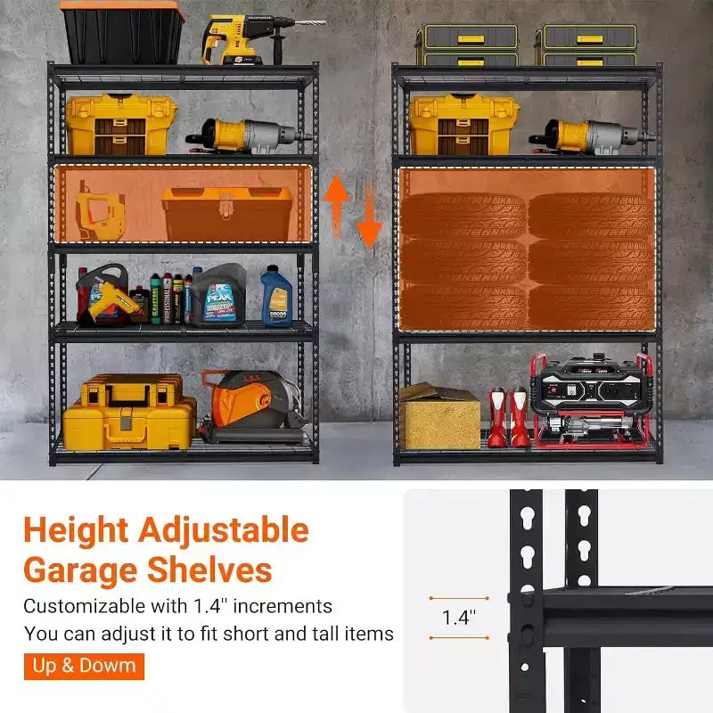 Scaffale regolabile resistente per garage, 122 L x 46 P x 183 H cm, Scaffalatura in metallo con capacità di carico di 1134 kg
