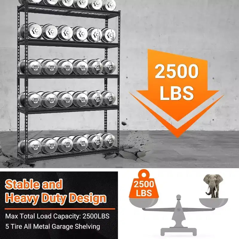 Scaffale regolabile resistente per garage, 122 L x 46 P x 183 H cm, Scaffalatura in metallo con capacità di carico di 1134 kg
