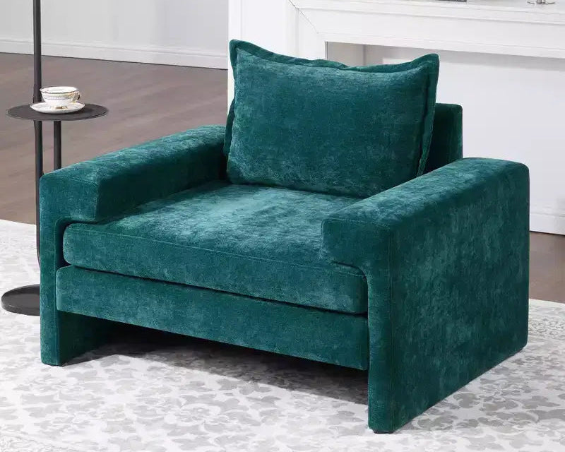 Poltrona moderna rivestita in ciniglia con cuscino spesso