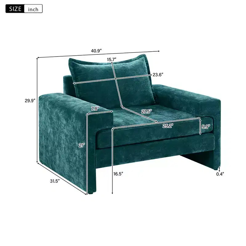 Poltrona moderna rivestita in ciniglia con cuscino spesso