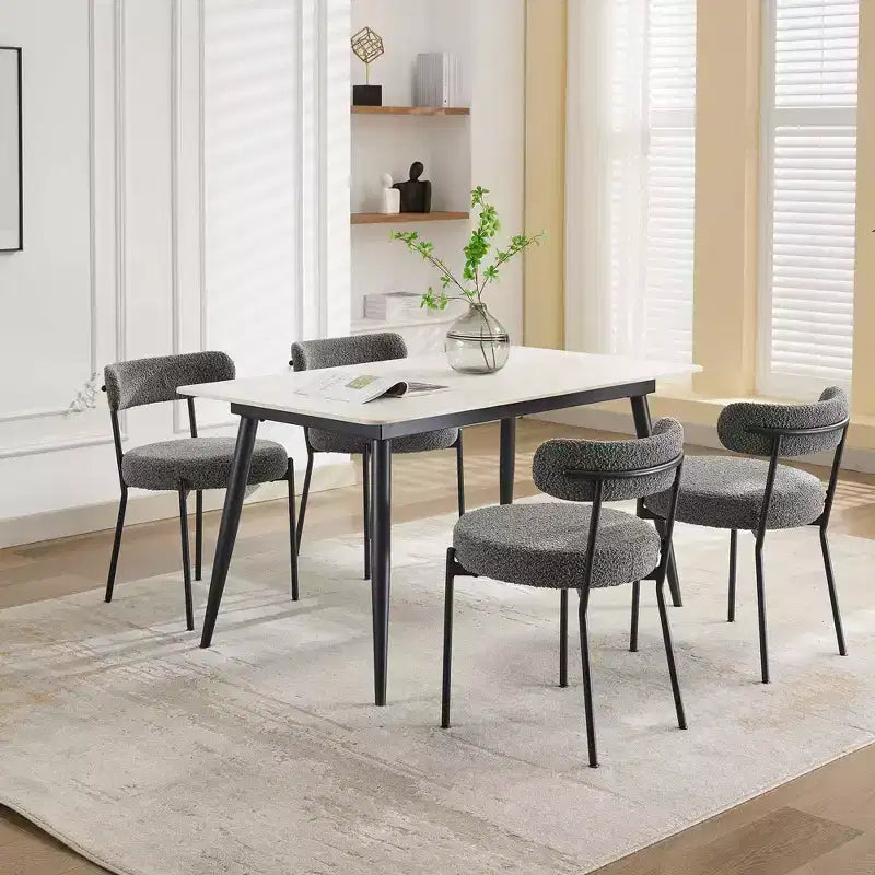 Sedie da pranzo in boucle di metà secolo, set da 2 – grigio chiaro con gambe in metallo nero