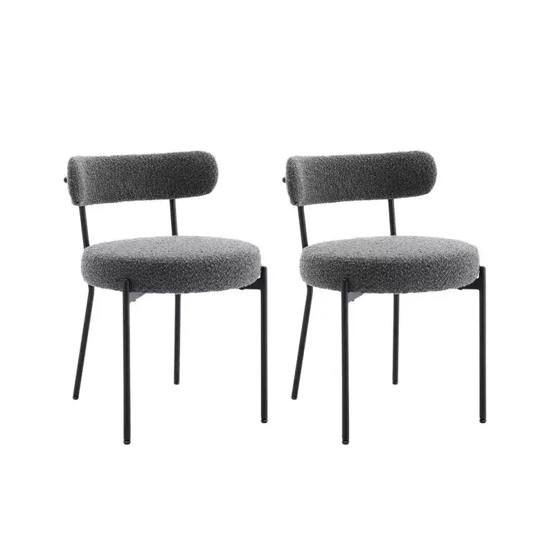 Sedie da pranzo in boucle di metà secolo, set da 2 – grigio chiaro con gambe in metallo nero