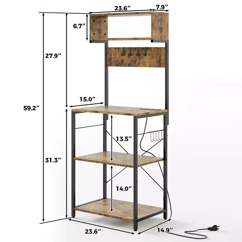 Scaffale da Panettiere a 4 Ripiani con 10 Ganci