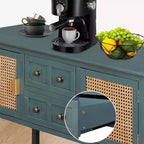 Console da Parete in Rattan con 2 Cassetti e Ante, Tavolino Stretto in Legno, Tavolo d'Ingresso a 2 Livelli per Soggiorno, Corridoio, Ingresso