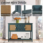 Console da Parete in Rattan con 2 Cassetti e Ante, Tavolino Stretto in Legno, Tavolo d'Ingresso a 2 Livelli per Soggiorno, Corridoio, Ingresso