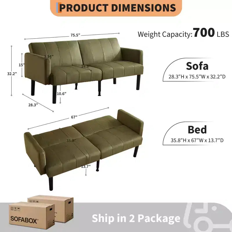 Divano Letto Futon Convertibile da 75'' con Schienale Regolabile