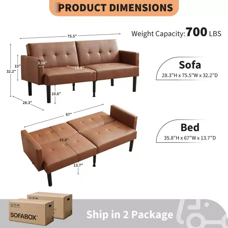 Divano Letto Futon Convertibile da 75'' con Schienale Regolabile