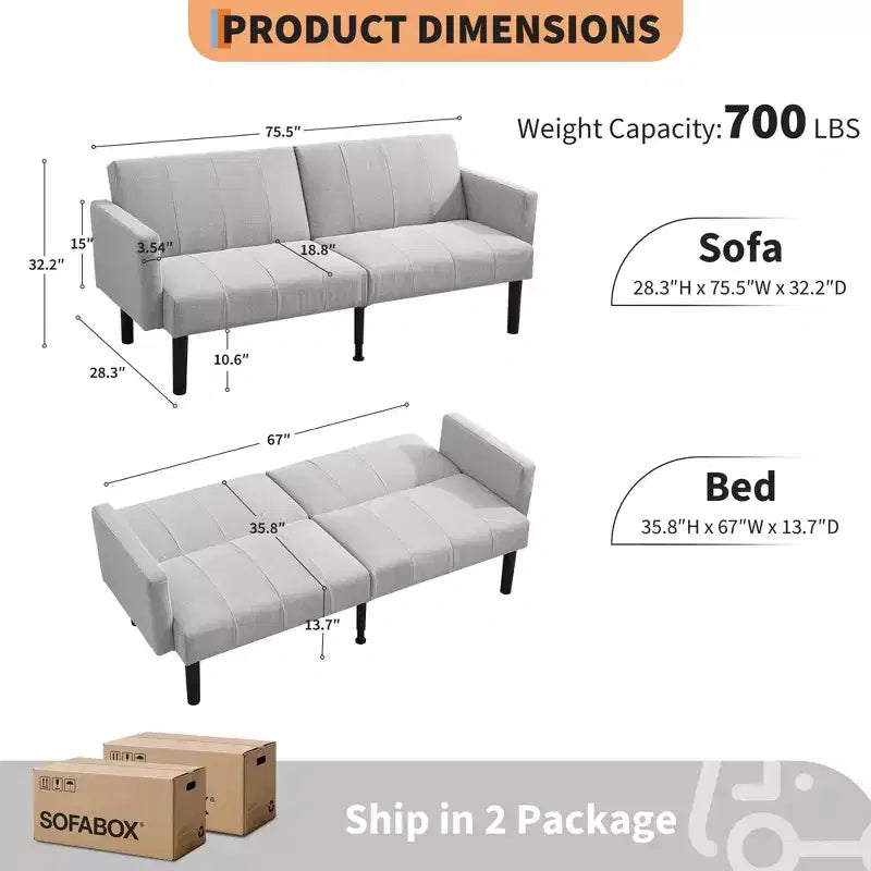 Divano Letto Futon Convertibile da 75'' con Schienale Regolabile