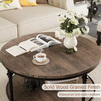 Tavolino da caffè rotondo a 2 ripiani con mensola portaoggetti, struttura in metallo