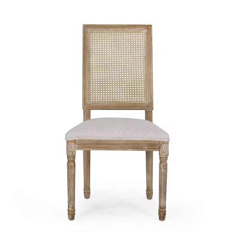 Set da pranzo allungabile in stile country francese da 7 pezzi con sedie con schienale in vimini