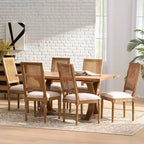 Set da pranzo allungabile in stile country francese da 7 pezzi con sedie con schienale in vimini