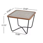 Tavolino da Caffè Quadrato in Vetro con Top Geometrico Intagliato e Struttura in Metallo