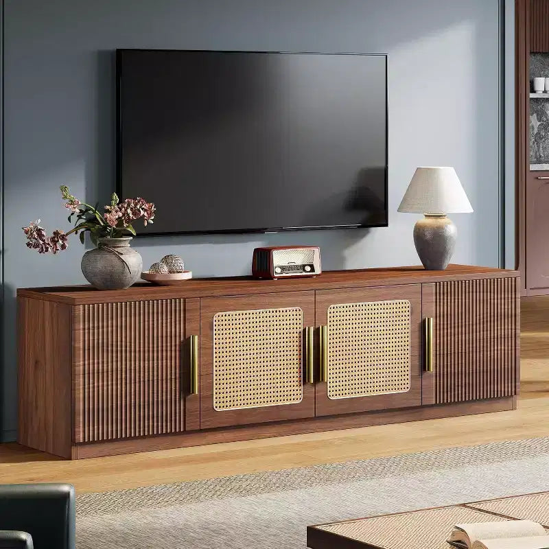 Lantine 70.9 TV Stand, Wood Entertainment Center with 6-Tier Storage Shelf, Media Console Television Stands Cabinet for TVs Up to 80 Inches