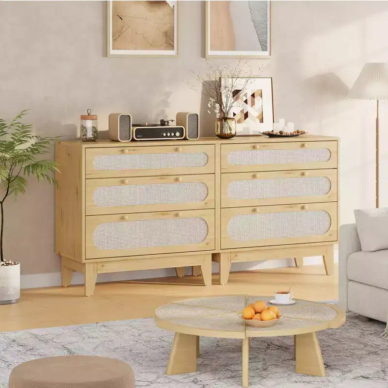 Cassettiera in Rattan a 3 Cassetti con Struttura in Legno e Kit Antiribaltamento
