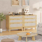 Cassettiera in Rattan a 3 Cassetti con Struttura in Legno e Kit Antiribaltamento