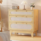 Cassettiera in Rattan a 3 Cassetti con Struttura in Legno e Kit Antiribaltamento
