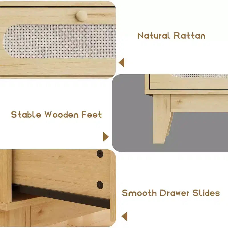 Cassettiera in Rattan a 3 Cassetti con Struttura in Legno e Kit Antiribaltamento