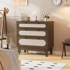 Cassettiera in Rattan a 3 Cassetti con Struttura in Legno e Kit Antiribaltamento