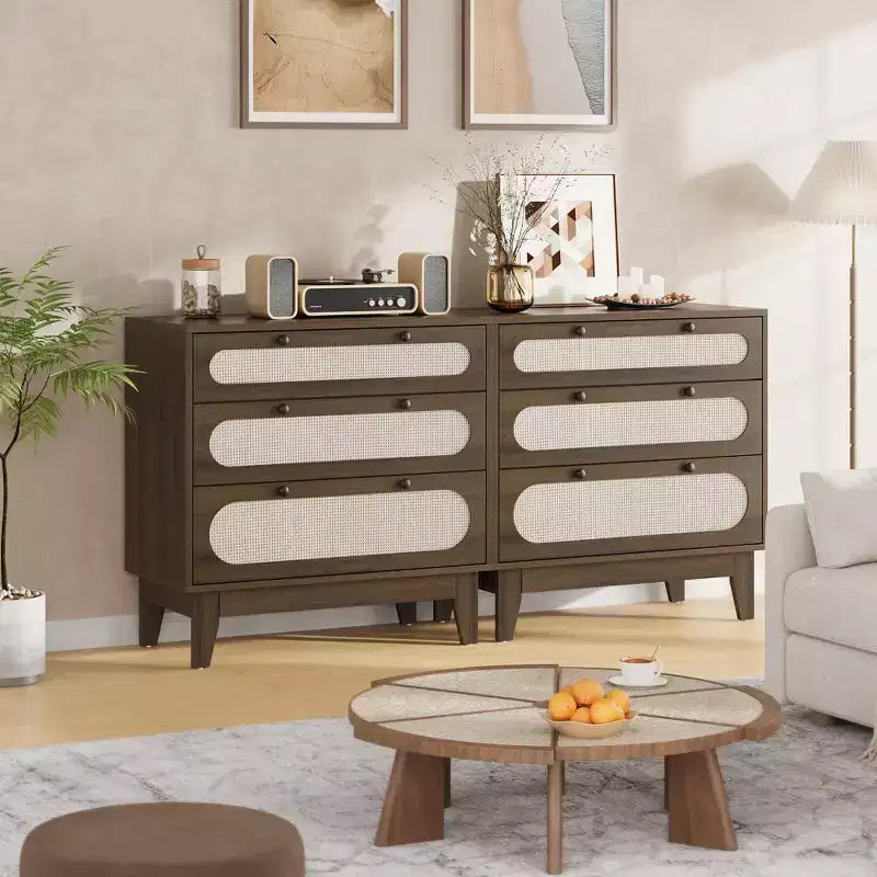 Cassettiera in Rattan a 3 Cassetti con Struttura in Legno e Kit Antiribaltamento