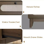 Cassettiera in Rattan a 3 Cassetti con Struttura in Legno e Kit Antiribaltamento