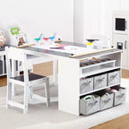 Set tavolo e sedie in legno per bambini con contenitore
