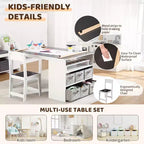 Set tavolo e sedie in legno per bambini con contenitore