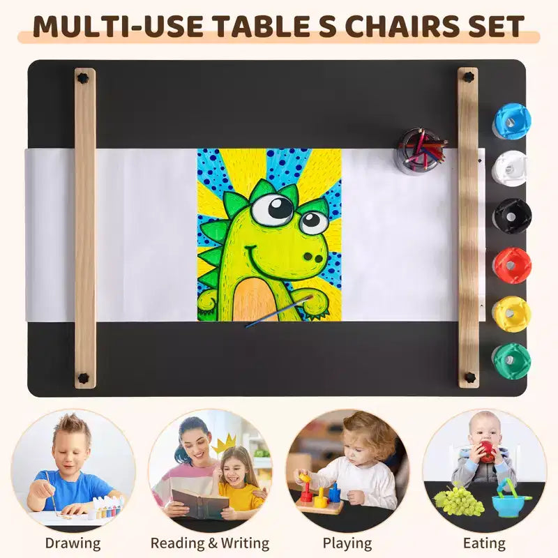 Set tavolo e sedie in legno per bambini con contenitore