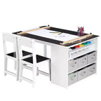 Set tavolo e sedie in legno per bambini con contenitore