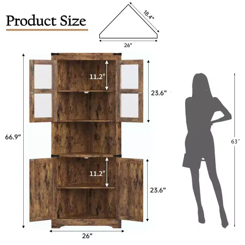 Mobile angolare da 170 cm con ante in vetro