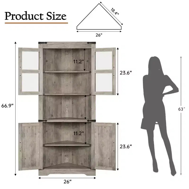Mobile angolare da 170 cm con ante in vetro