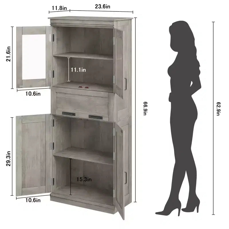 Mobiletto indipendente per bagno da 170 cm con 4 ante, cassetto in vetro e ripiani regolabili