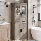 Mobiletto indipendente per bagno da 170 cm con 4 ante, cassetto in vetro e ripiani regolabili