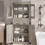 Mobiletto indipendente per bagno da 170 cm con 4 ante, cassetto in vetro e ripiani regolabili