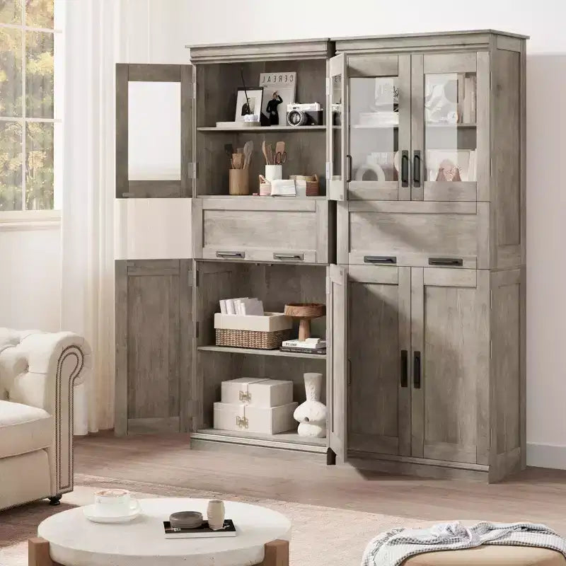 Mobiletto indipendente per bagno da 170 cm con 4 ante, cassetto in vetro e ripiani regolabili