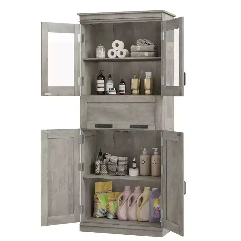 Mobiletto indipendente per bagno da 170 cm con 4 ante, cassetto in vetro e ripiani regolabili