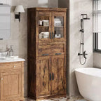 Mobiletto indipendente per bagno da 170 cm con 4 ante, cassetto in vetro e ripiani regolabili